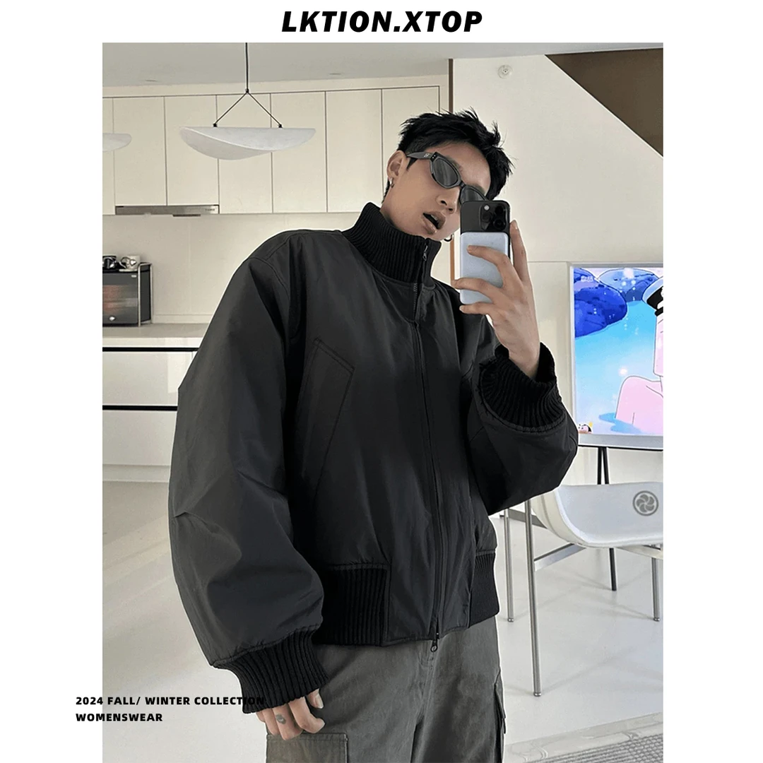 LK正品 潮痞帅美式高街立领棒球棉服飞行夹克棉衣短款休闲外套男