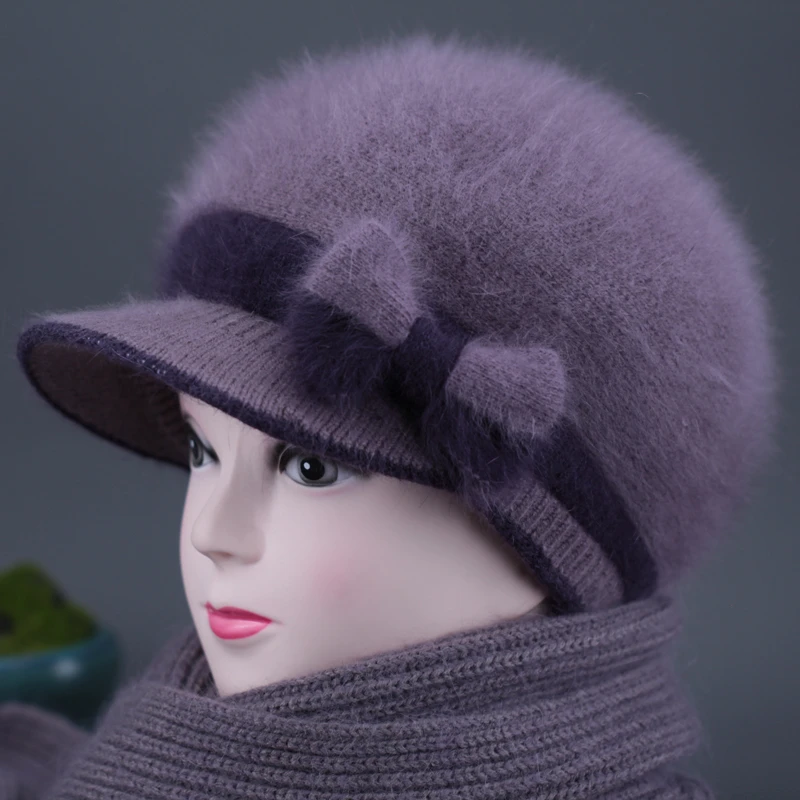 中老年人妈妈帽子女秋冬天兔毛线帽加绒厚老人奶奶保暖老太太棉帽