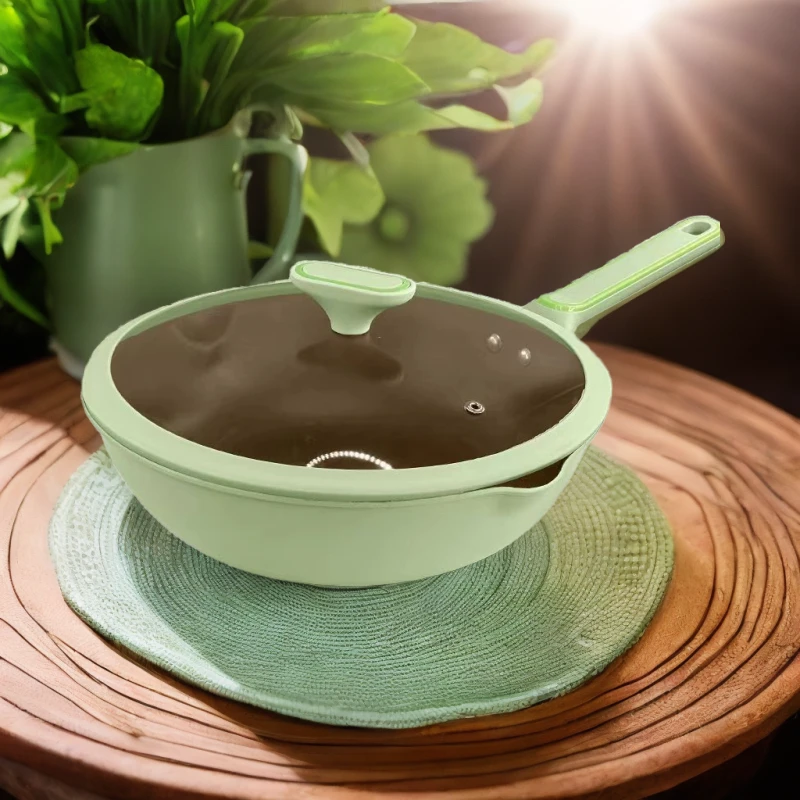 膳之厨/双倒油口有钛炒锅 钛金炒锅轻烟少油健康不粘锅30CM