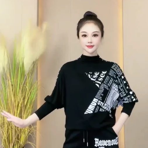 【希帆定制】长袖T印字母织带铆钉JD.577#时尚 百搭 简约 显瘦 年轻