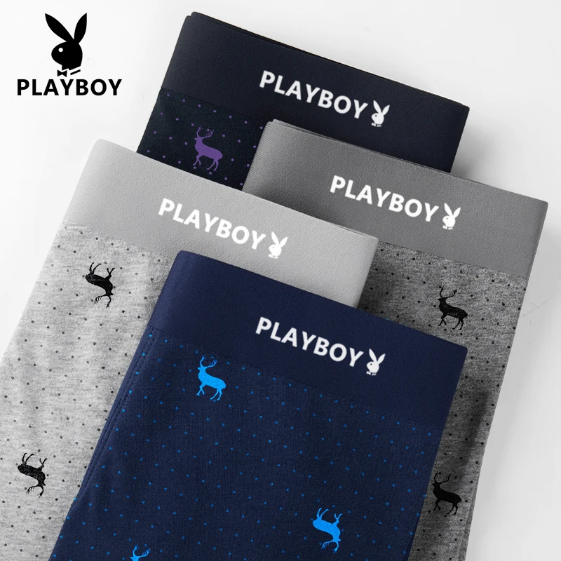 PLAYBOY/花花公子男士内裤无痕平角裤纯棉青年透气男生短四角裤头