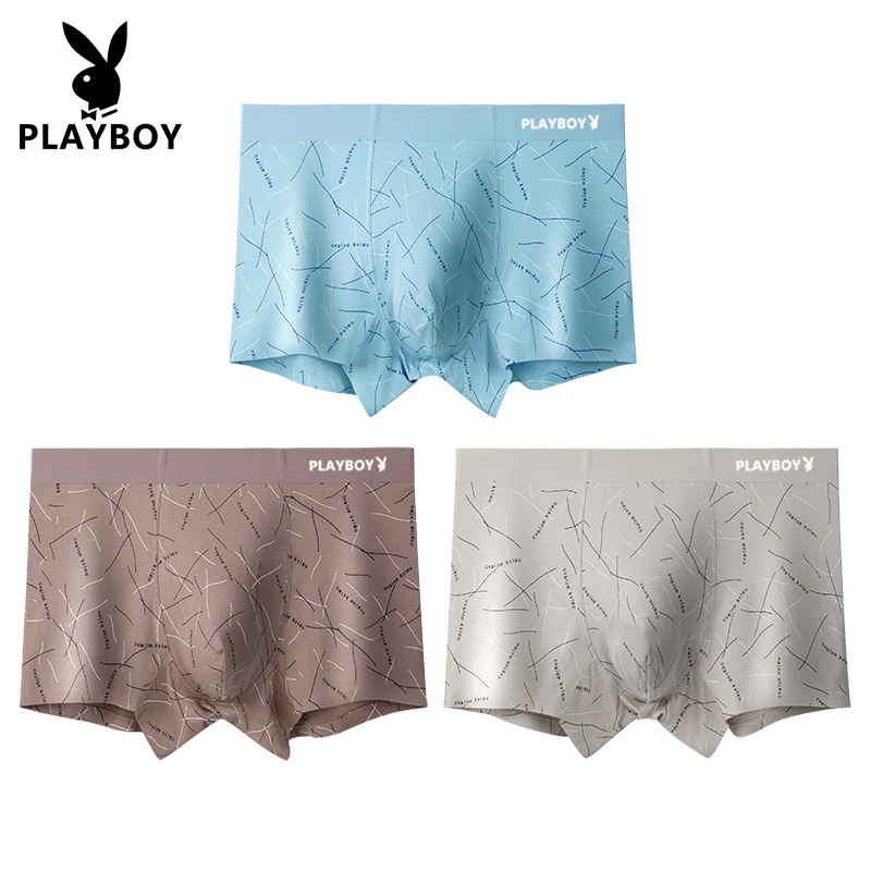PLAYBOY/花花公子内裤无痕中腰平角裤男士纯色棉时尚透气四角内裤