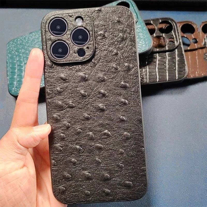 适用魅族20手机壳鸵鸟纹皮Meizu20PRO真头层牛皮保护套男新款防摔