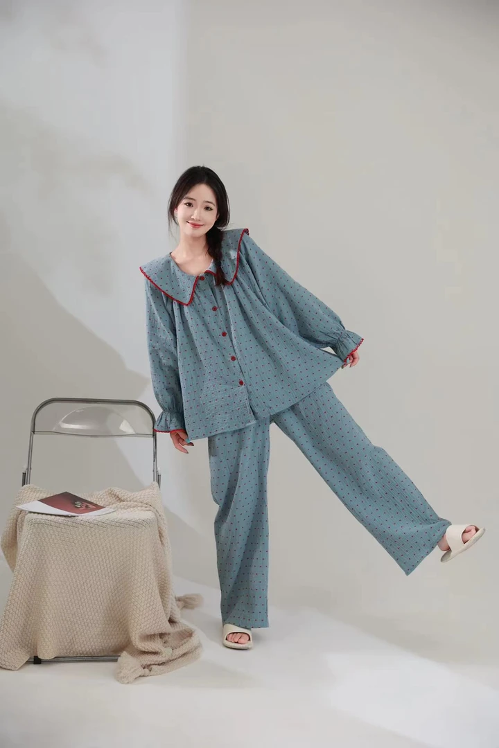 VINEEMAN【星空点点】睡衣女套装棉舒适家居长袖长裤四季睡衣套装