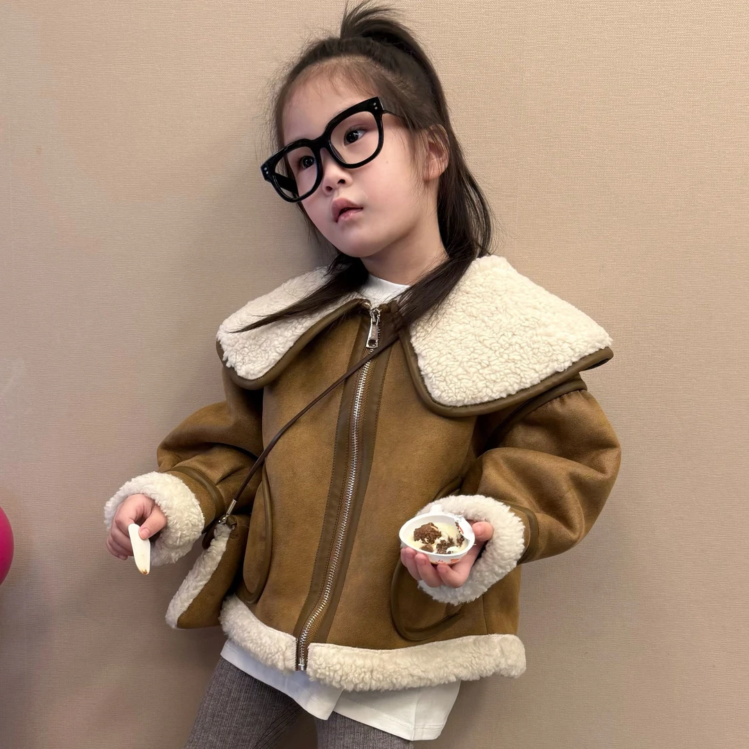 大金定制儿童秋冬新款翻毛领羊羔绒加厚皮毛一体宝宝冬季外套