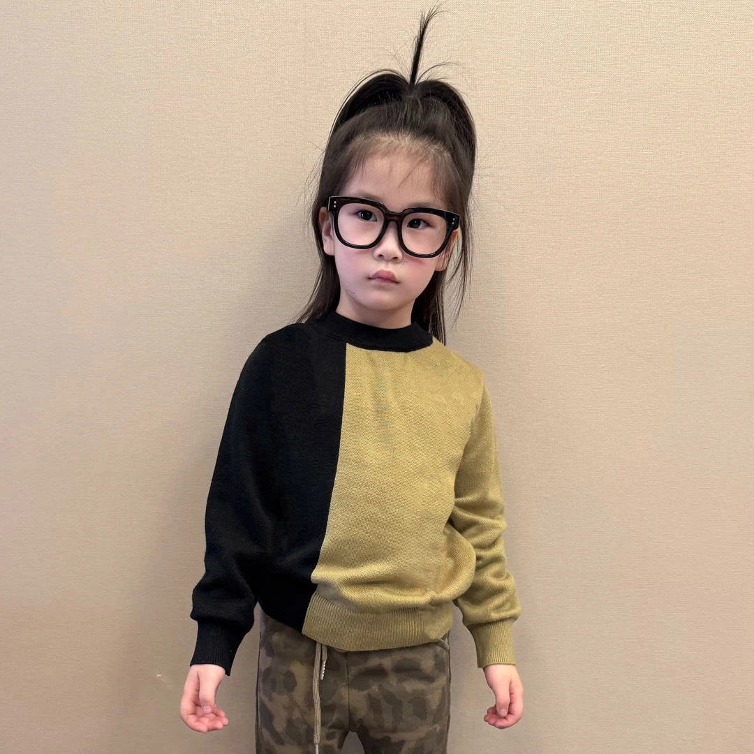 大金家儿童秋冬新款轻奢定制经纹复合英伦圆领学院风保暖毛衣