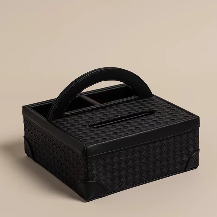 复古轻奢皮质多功能纸巾盒客厅编制抽纸盒纸抽盒茶几遥控器收纳盒