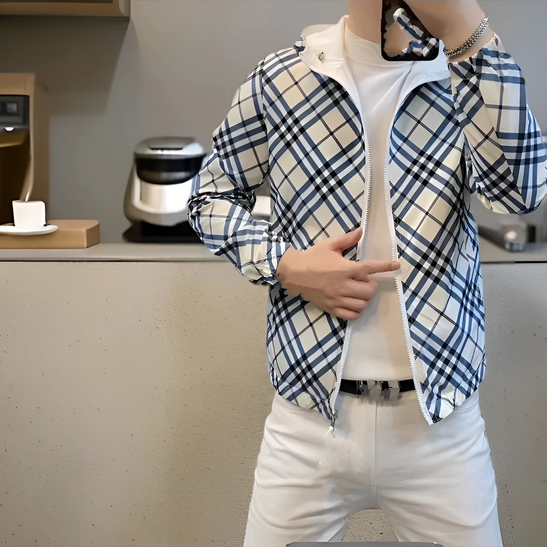 男士秋季新款蓝长袖轻奢衬衫休闲夹克宽松百搭时尚潮流衬衣外套