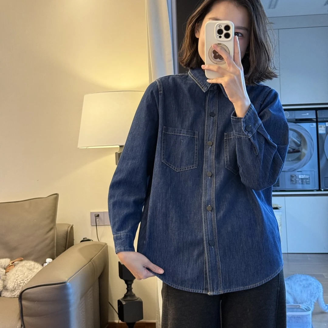 2025春秋牛仔衬衫冬季新款时尚百搭简约翻领基础女士上衣牛仔衬衫