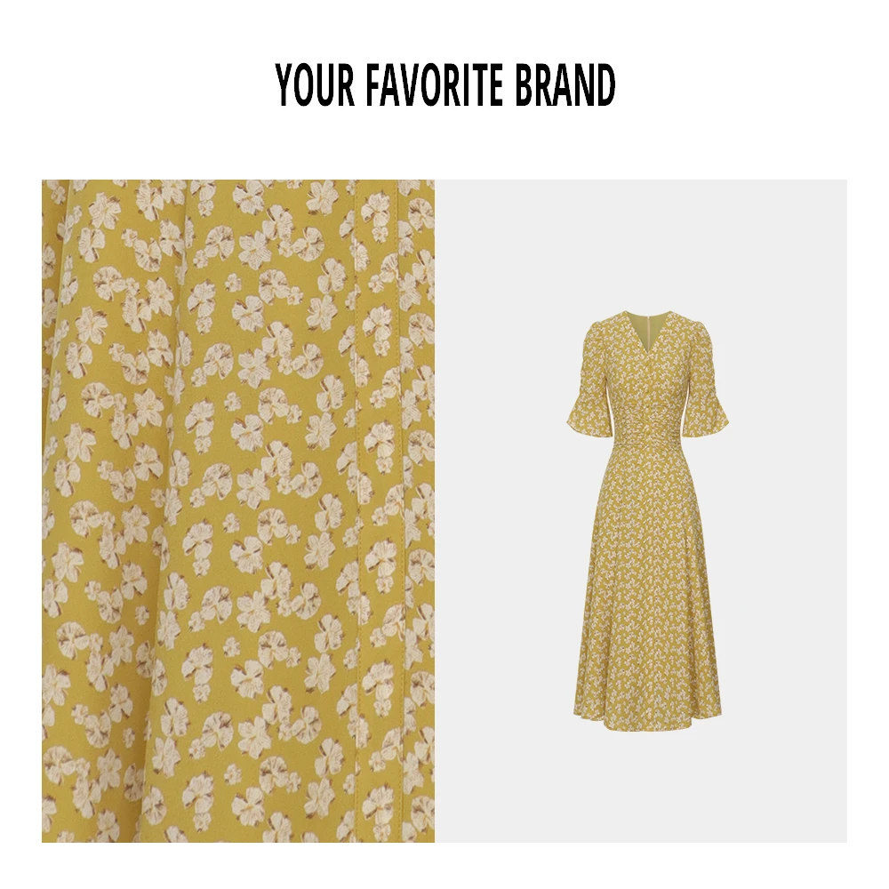 清仓专属【黄玫瑰】长款连衣裙新款显瘦时尚碎花连衣裙B2D245184