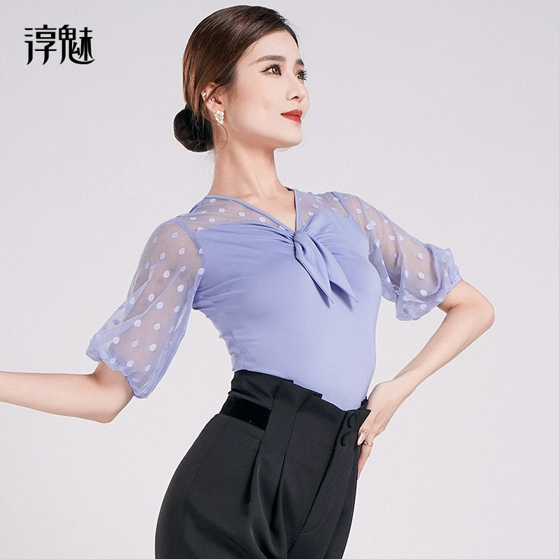 淳魅 摩登舞上衣女春季交谊舞拉丁舞练功服吉特巴跳舞分体衣M1060