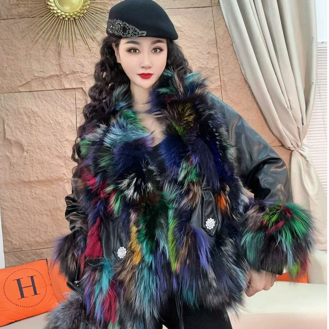 461【凡家衣橱】时尚气质百搭洋气七彩真狐狸毛加绒加厚蛋白皮衣