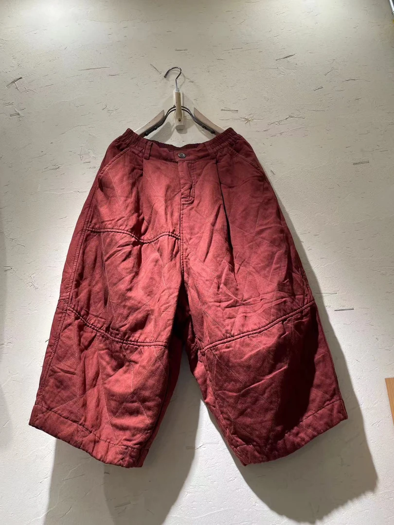 文艺复古菱形格松紧腰休闲棉裤灯芯绒长裤