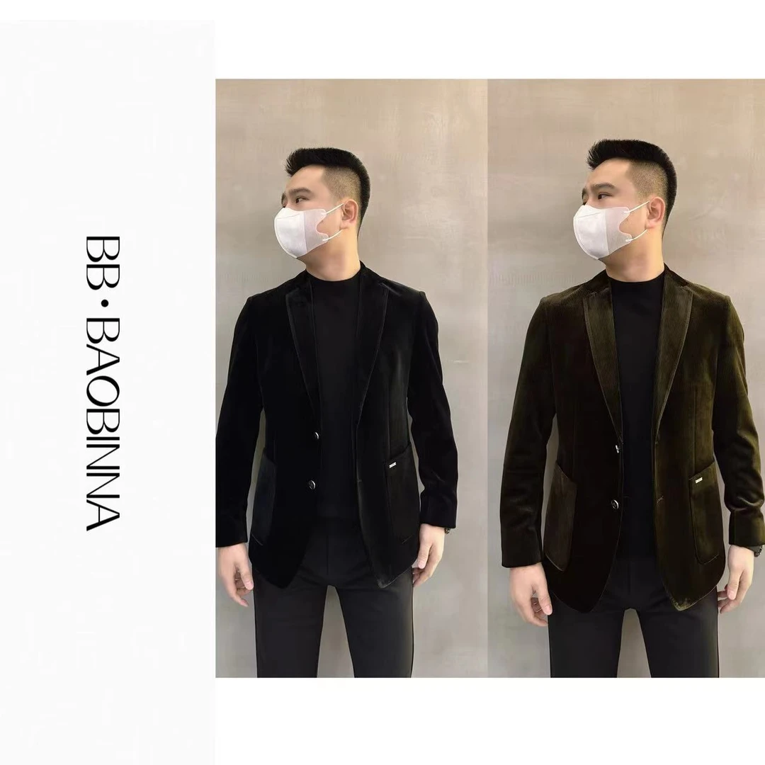 欧货男士时尚百搭条纹丝绒款西服 78164