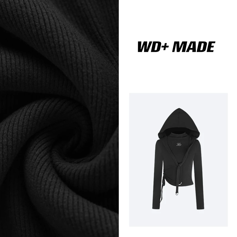 东大门时尚小众辣妹飘带修身百搭显瘦休闲垫肩打底衫上衣