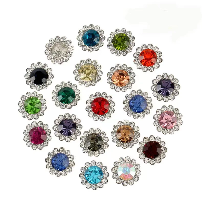 有文精选  12毫米 双层太阳花钻花心水钻扣蝴蝶结发饰手工钉珠