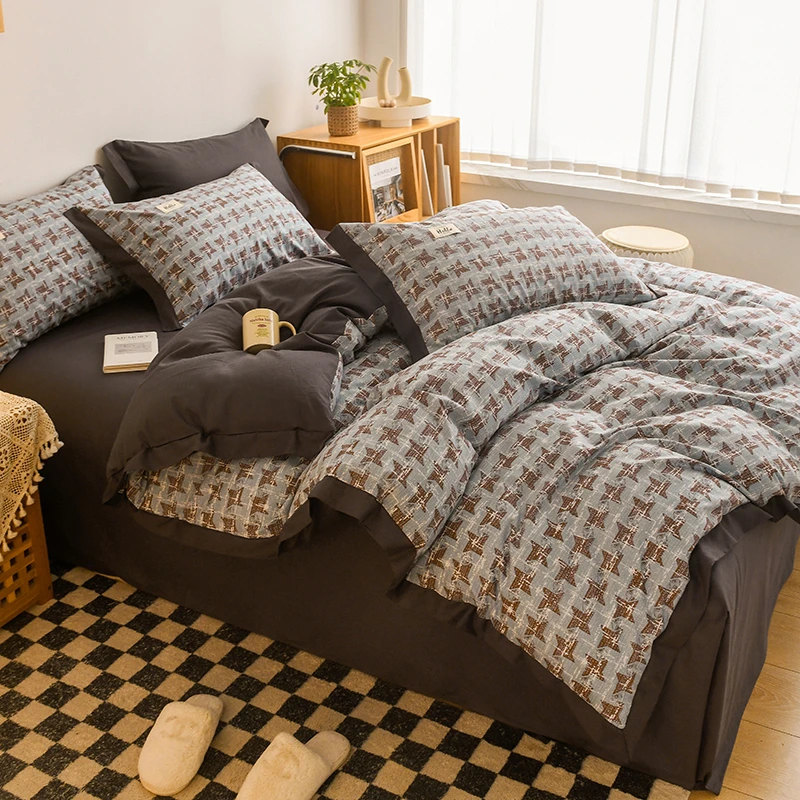 高级感全棉纯棉四件套法式轻奢宽边冷淡风100四季薄被套床品套件-