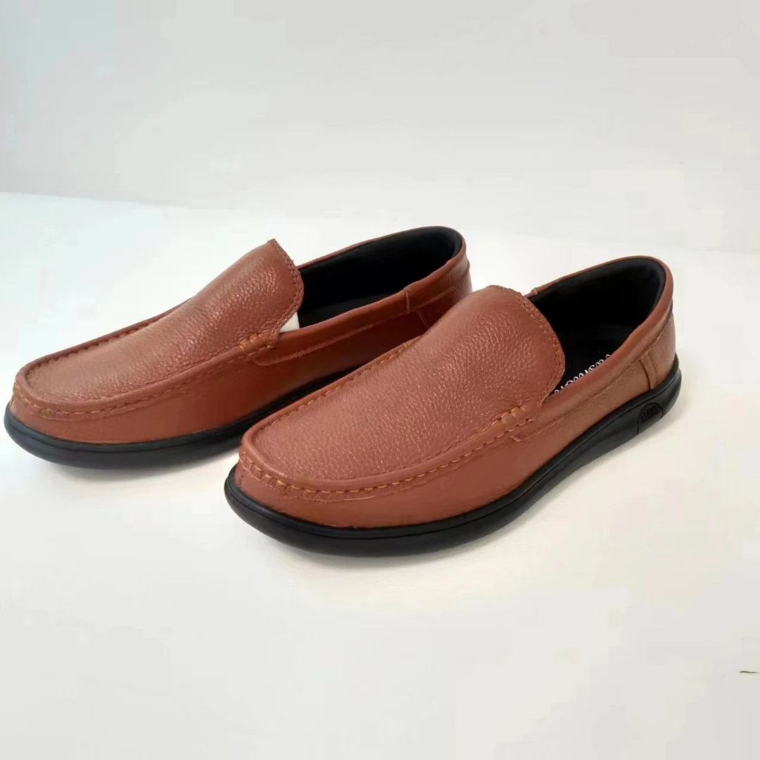 男士商务休闲运动皮鞋软底透气时尚舒适爸爸鞋豆豆鞋真皮866棕