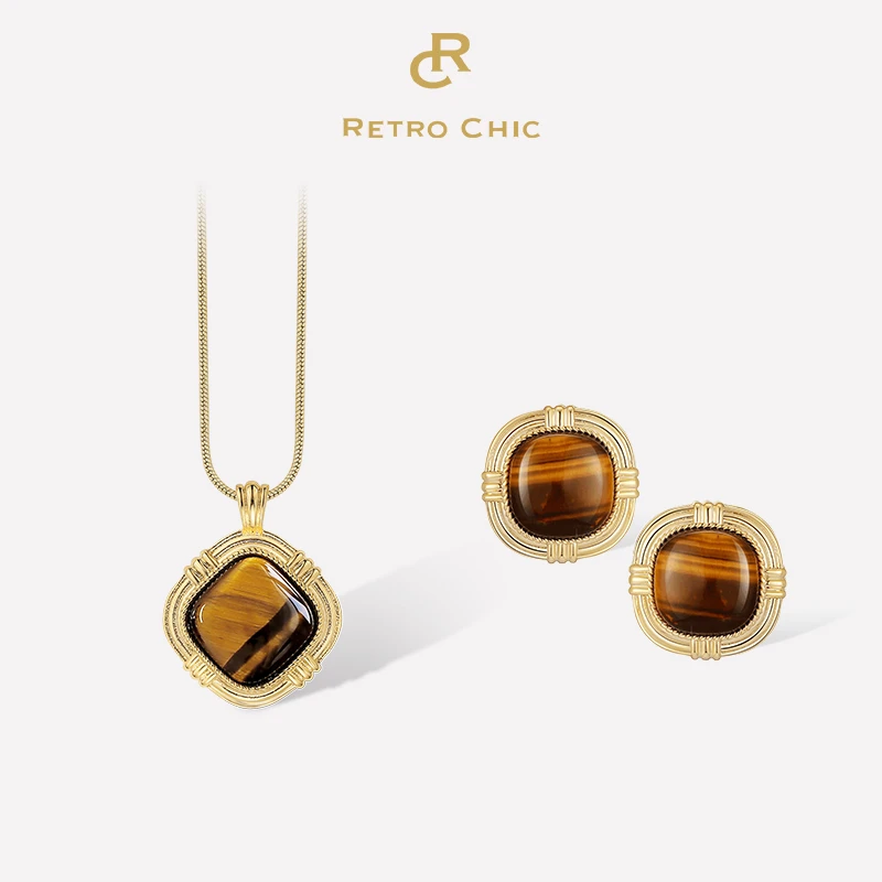 铜合金耳饰 RC RETRO CHIC 意大利复古创意饰品 虎眼石套装