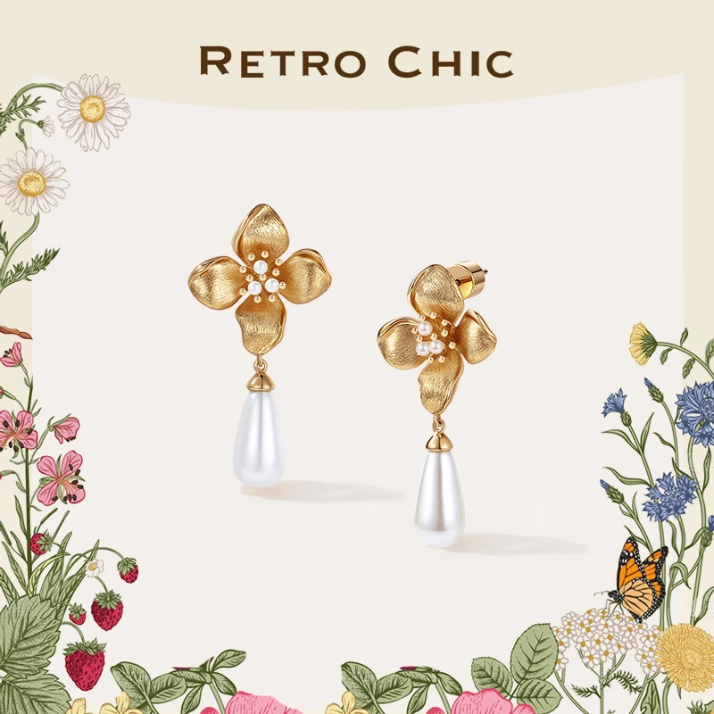 铜合金耳饰 RC RETRO CHIC 意大利复古时尚首饰 四瓣花耳环