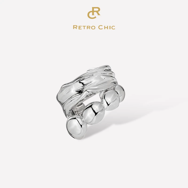 铜合金耳饰 RC RETRO CHIC意大利时尚复古首饰 银色海浪耳骨夹1对