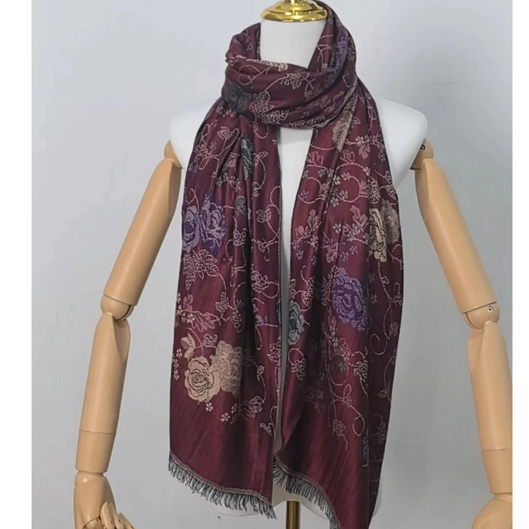 M-013  枣红藤蔓 织花欧式围巾 70*190cm 时尚百搭长款披肩围巾