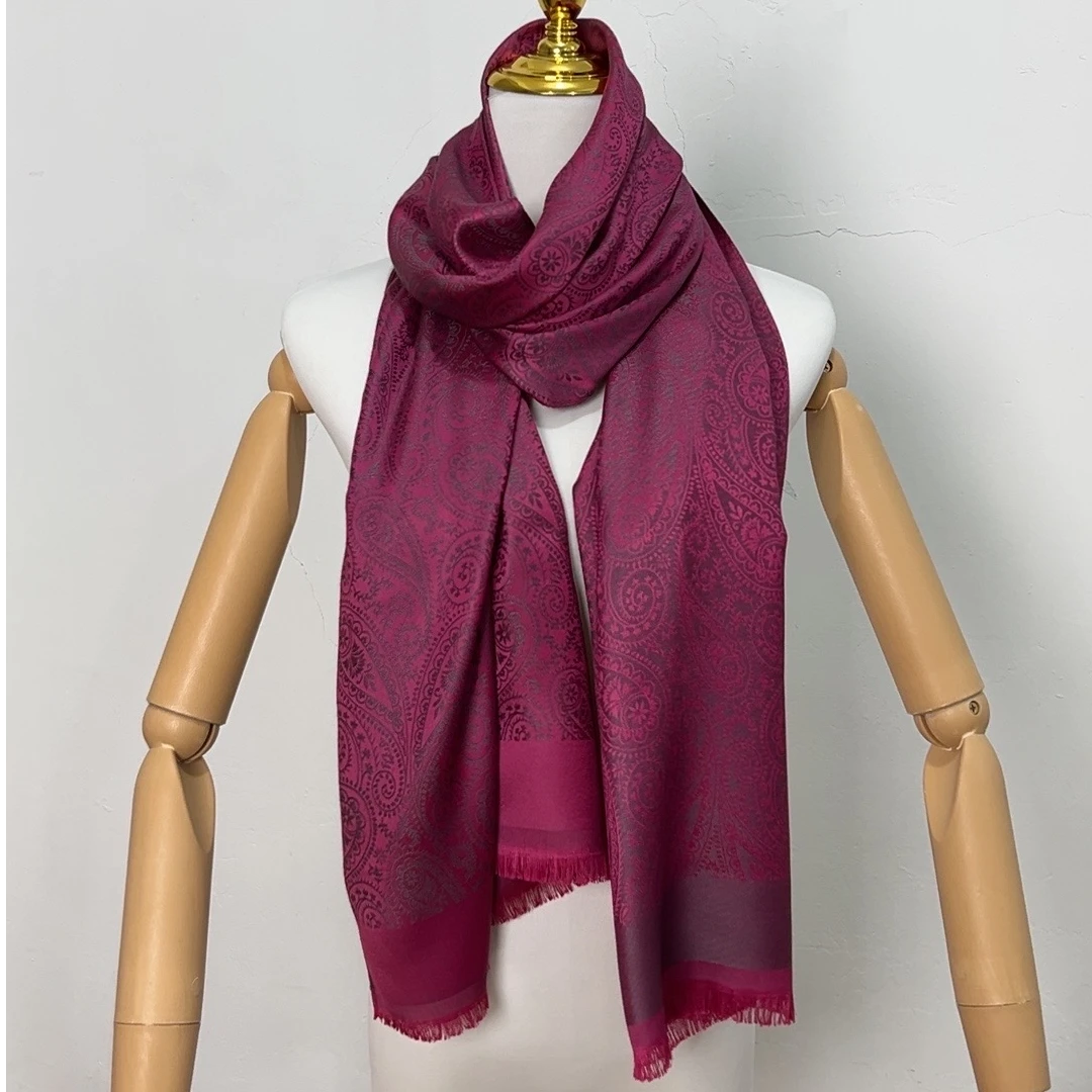 M-020 雪芽腰果玫红 织花欧式 70*180cm 时尚百搭长款披肩围巾