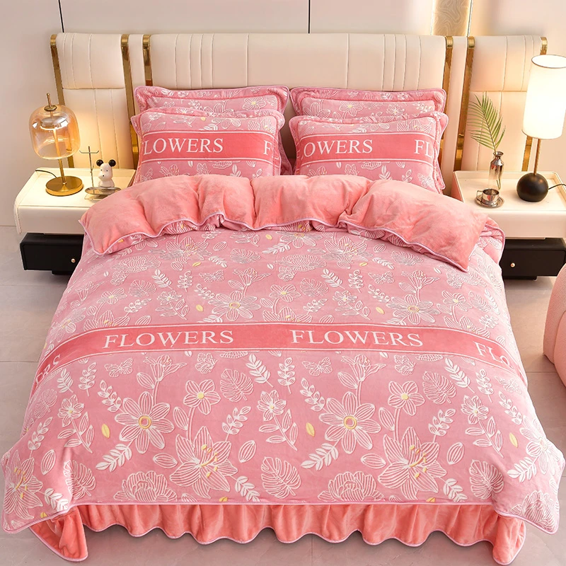 2024《新品爆款》加绒加厚保暖床裙式床单款牛奶绒四件套床上用品