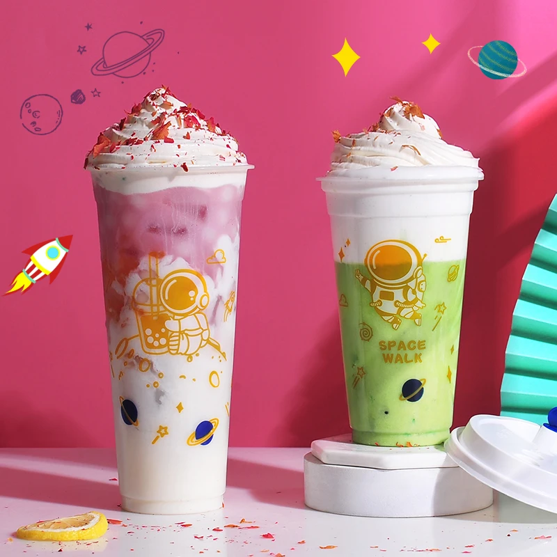 塑料奶茶杯摆地摊一次性杯子PP杯子冷热通用带盖豆浆90口径定制