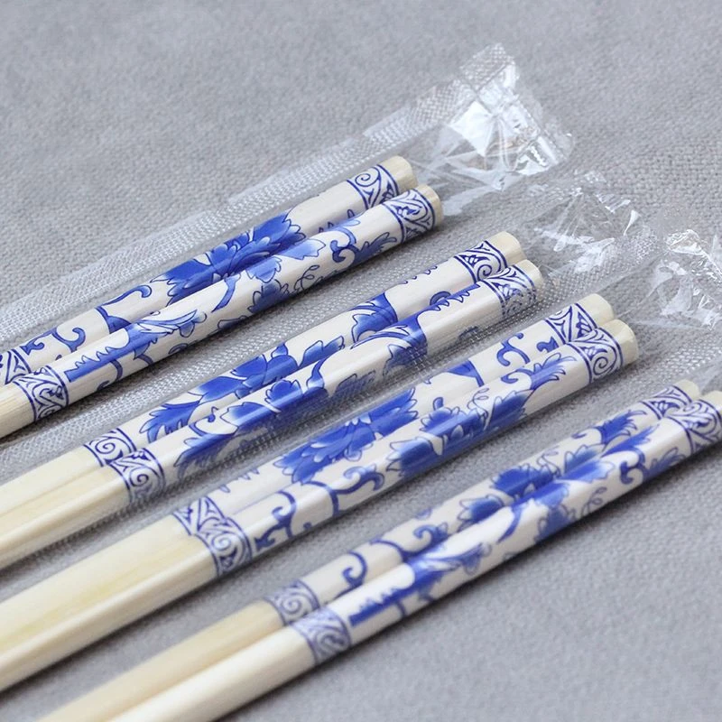 青花瓷一次性筷子高档家用独立包装外卖餐饮商用竹筷子加粗B094