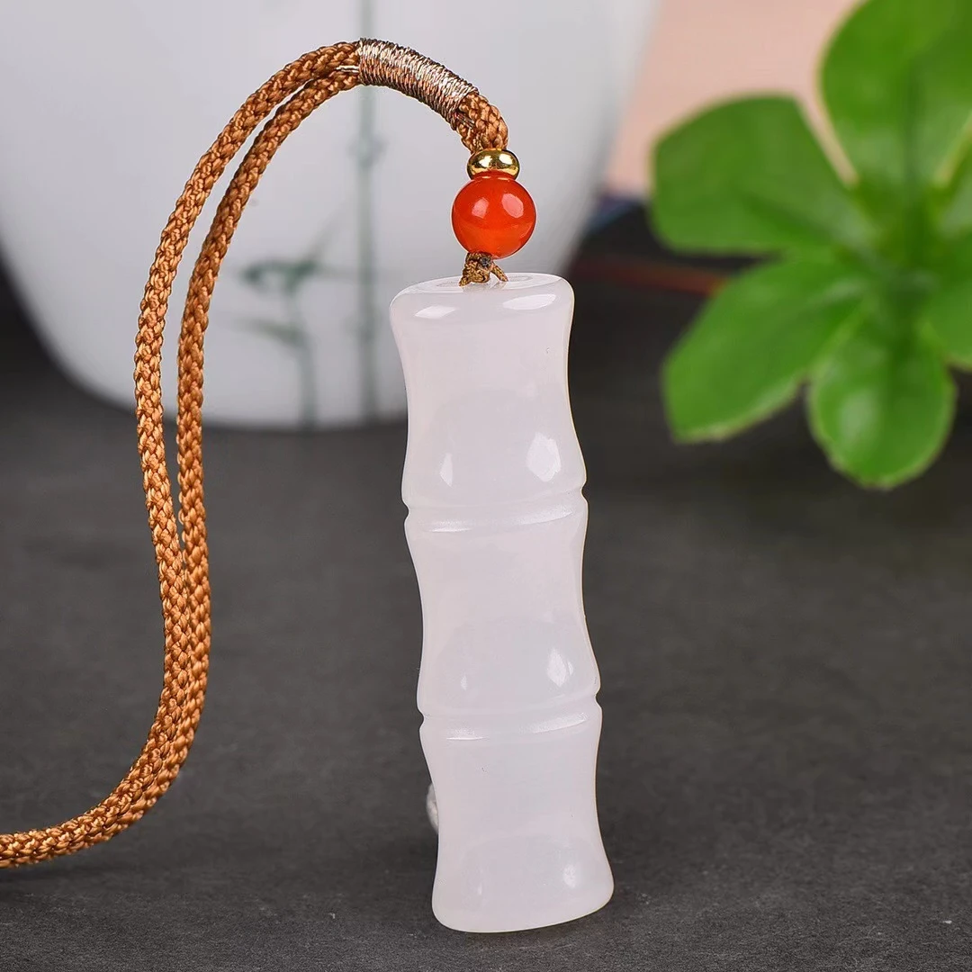 新疆天然玉石竹节吊坠/节节高升/男女可戴，带证书送礼盒金丝玉