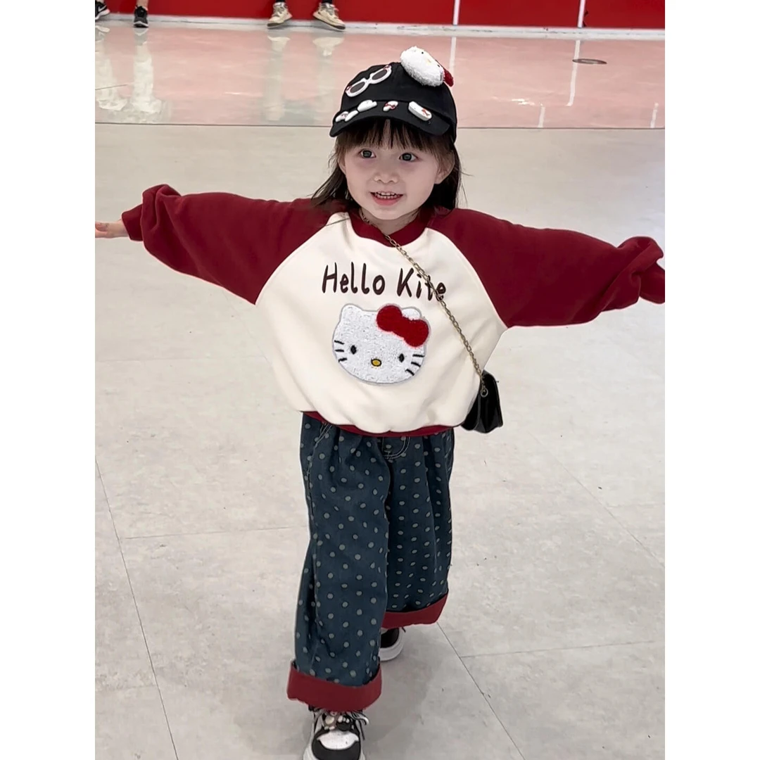 女童牛仔裤2024秋季新款休闲小宝宝幼儿园卫衣裤子套装洋气时尚