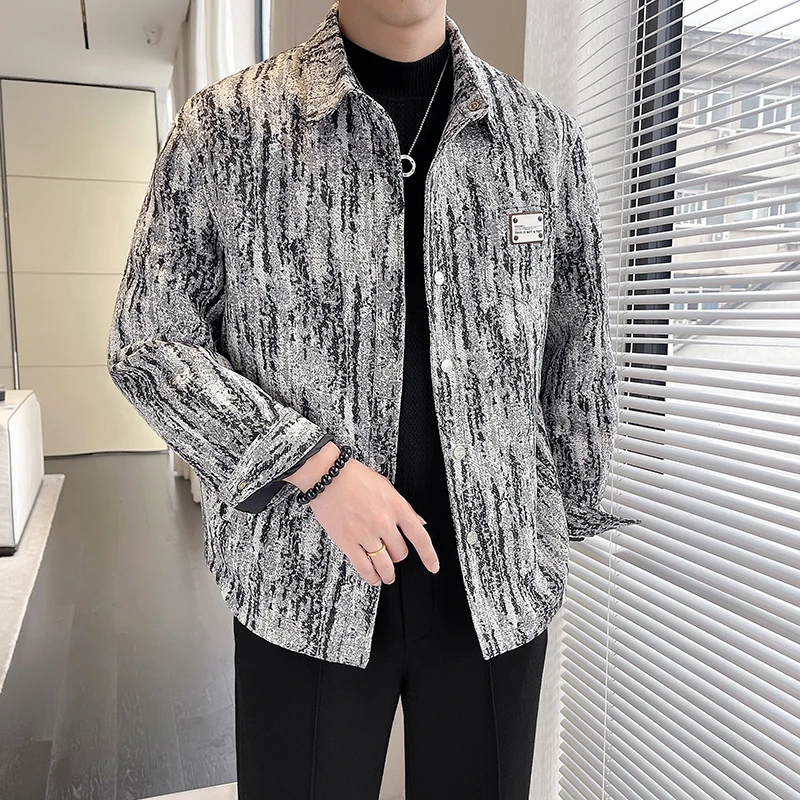 秋季新款休闲时尚潮流百搭复古扎染印花翻领夹克外套