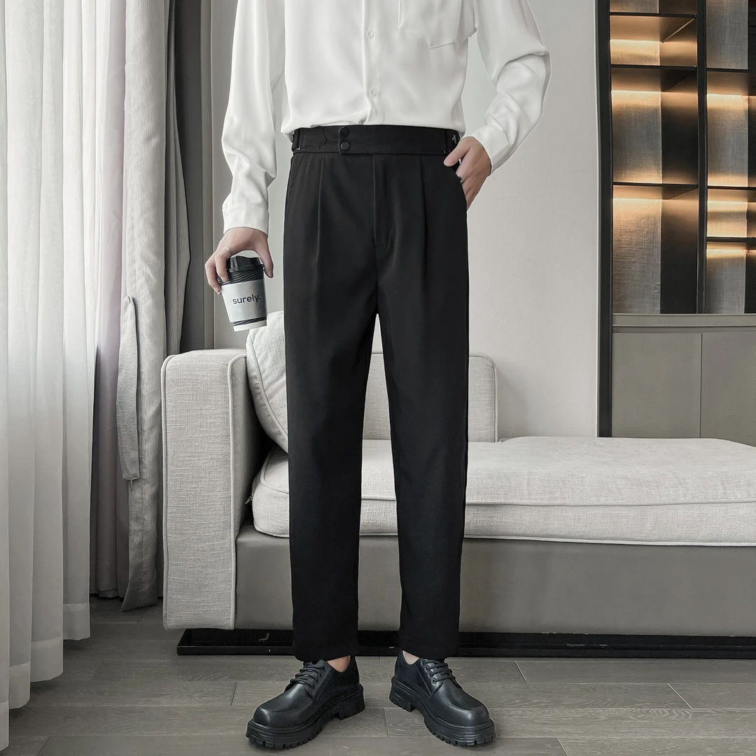 秋冬新款高品质韩版时尚休闲卡扣直筒小西裤休闲裤垂感百搭