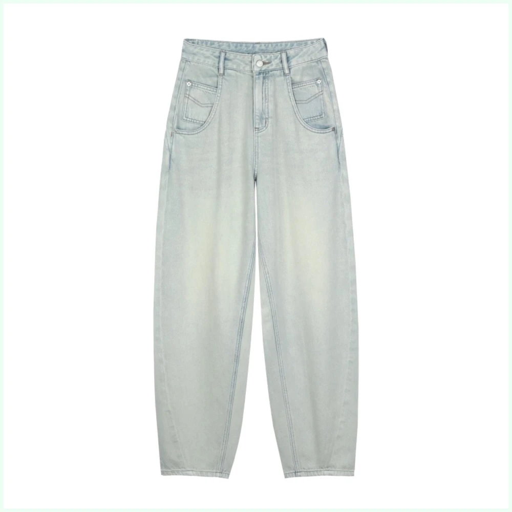 [6002#]欧货浅色香蕉裤2024新款女夏季高级感高腰休闲宽松牛仔长