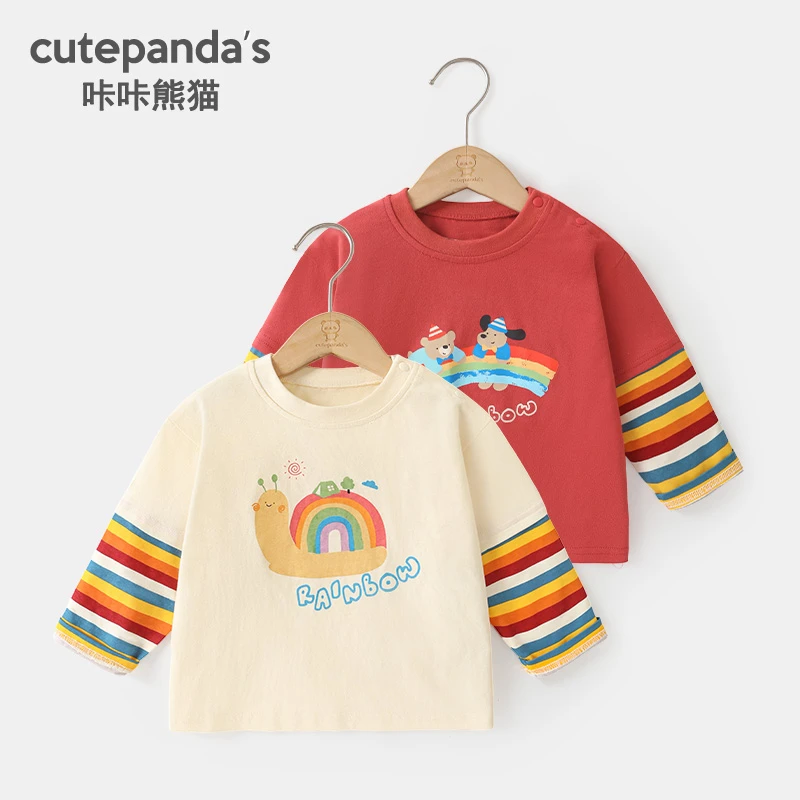 【现货】婴儿衣服假两件长袖T恤秋装春秋宝宝打底衫儿童上衣Y9353