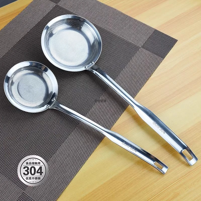 304不锈钢过滤勺平底细孔漏勺油渣网勺煲汤捞泡沫勺超细隔油神器