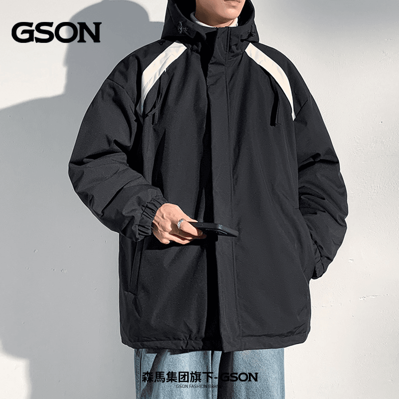集团品牌GSON棉衣男士秋冬季潮牌加厚保暖休闲连帽工装棉袄子外套