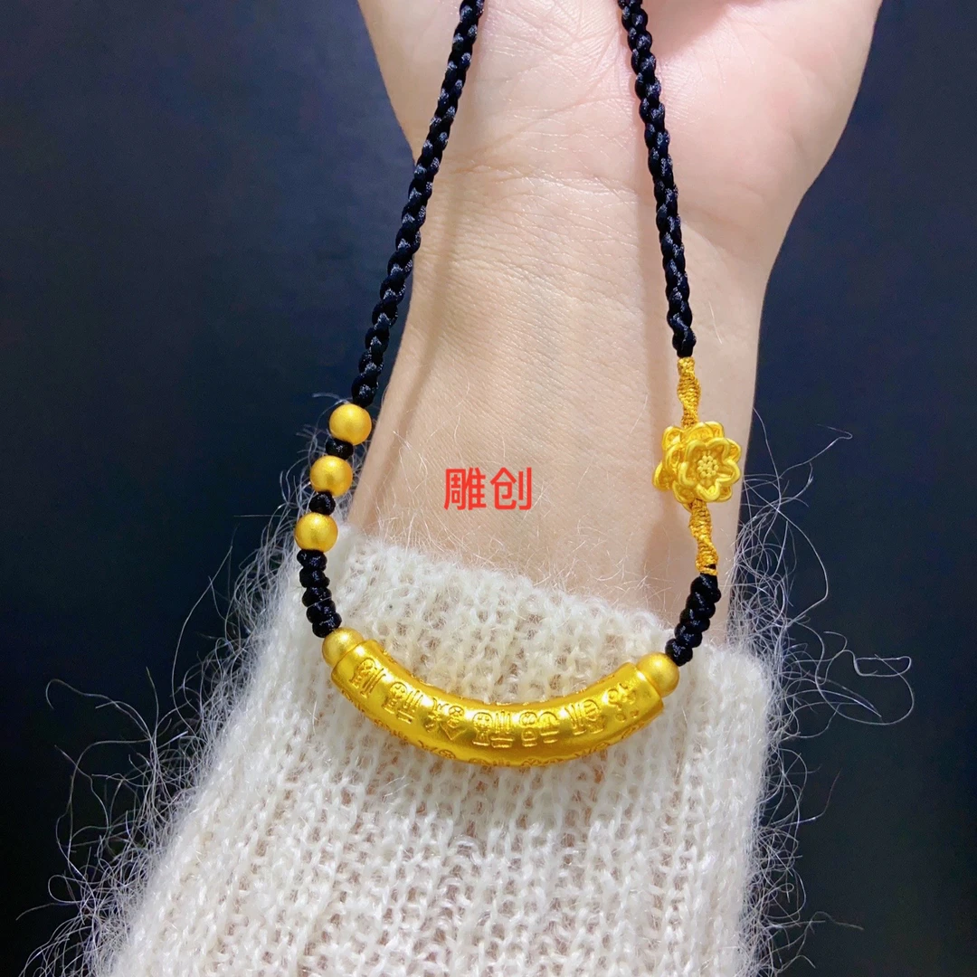 铜合金布艺吊坠 雕创   编织款莲花百福弯管锁骨项链时尚个性百搭