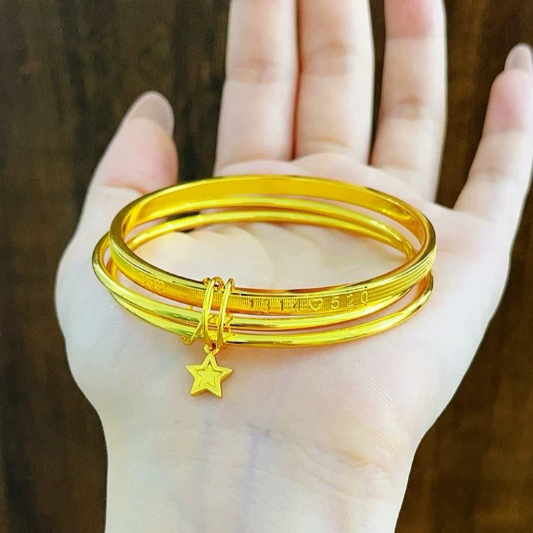 铜合金手镯 时尚三生三世小星星闭口手镯女金色镯子百搭经典气质