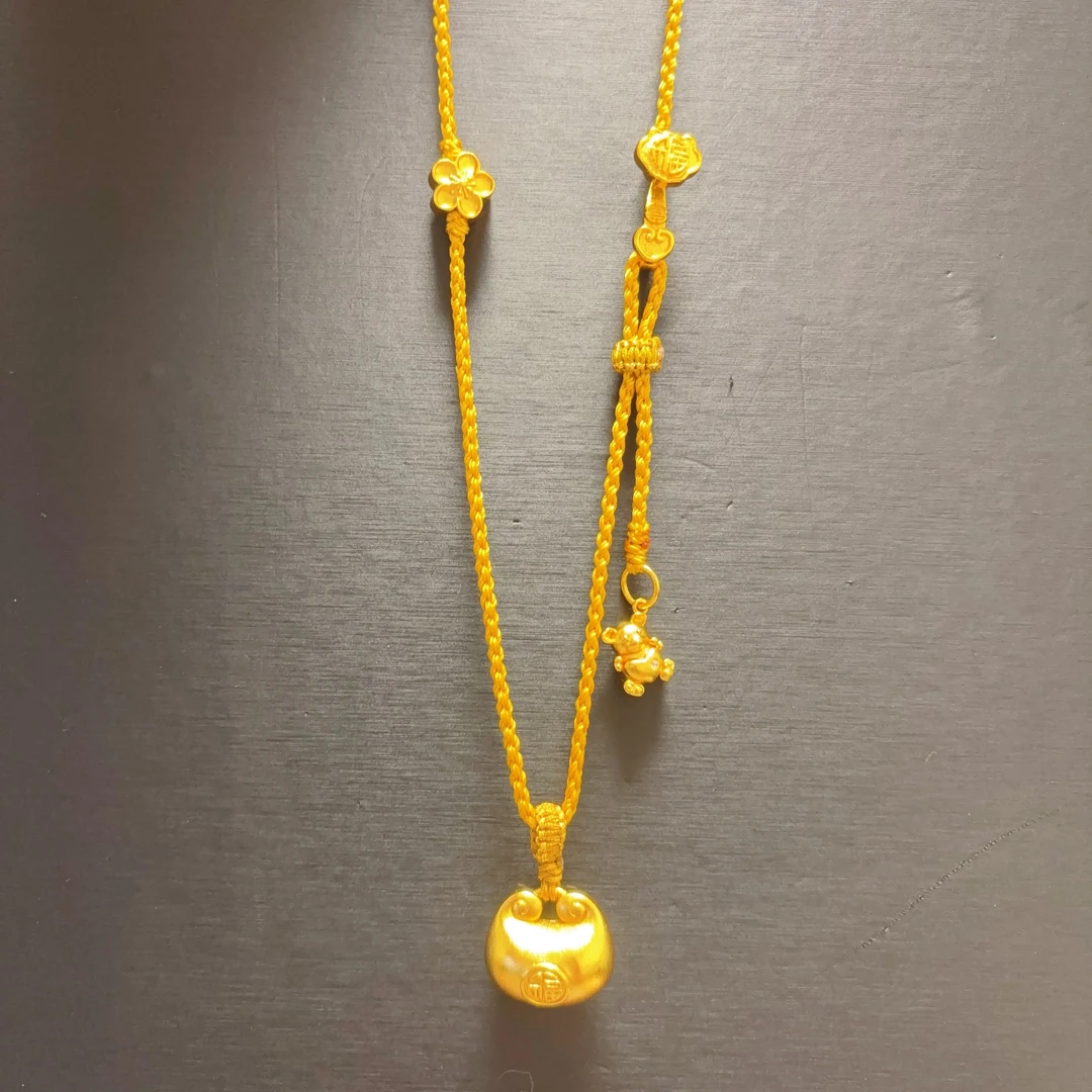 铜合金布艺项链 时尚编织侧面如意点钻小熊胖福项链饰品锁骨链