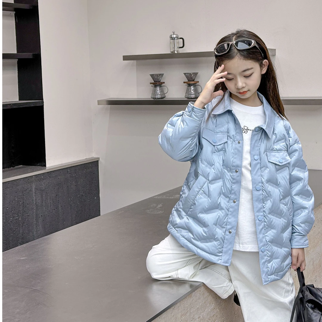 【ZJ】雅鹿2024新款秋羽绒衬衫儿童羽绒服保暖白鸭绒洋气内胆外套