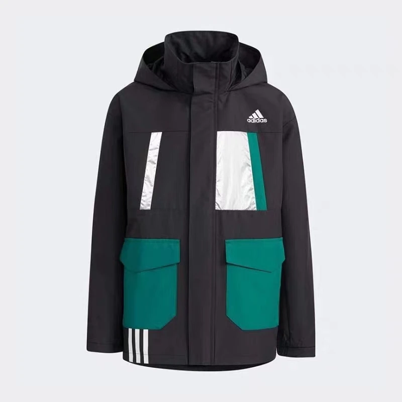 adidas阿迪达斯儿童外套男童运动保暖梭织薄绒连帽防风夹克H45088