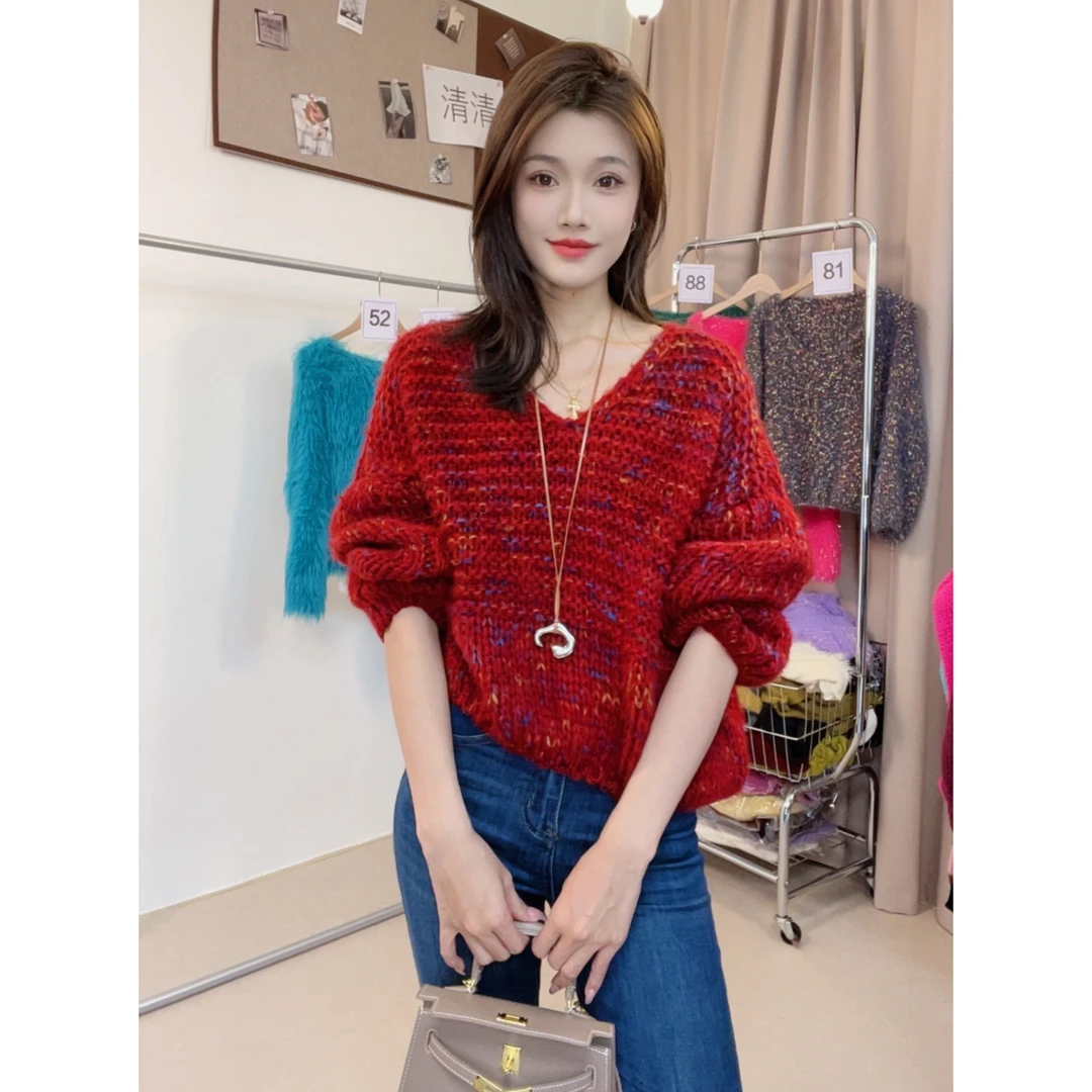 温柔气质长袖针织衫女2024年秋季新款复古慵懒风宽松百搭软糯毛衣