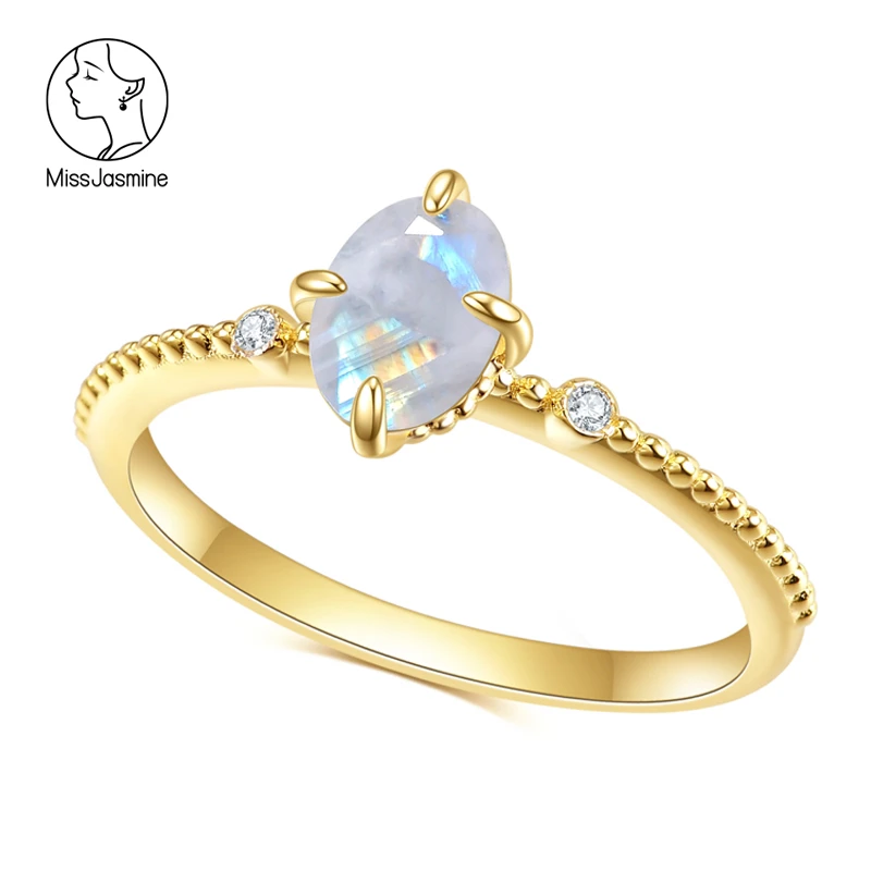 茉莉仙子【冷萃冰花】奶油天然月光石925银镀金戒指原创设计气质