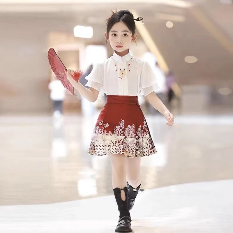 汉服2025新款春秋新款女童马面短款套装中国风夏季薄款明制唐装