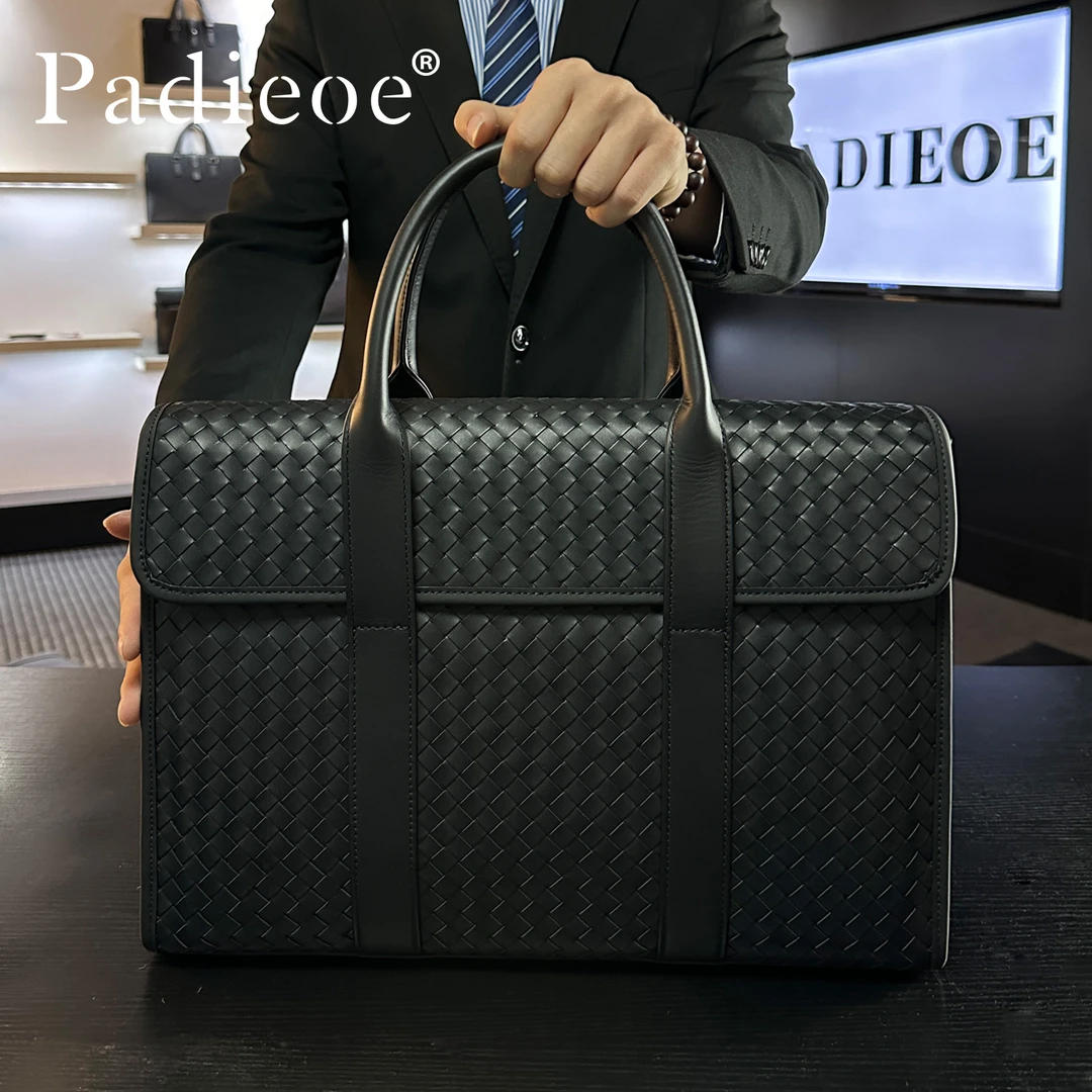 头层牛皮手工编织（尺寸:长39.5*宽11*高29）手提包公文包男 6028-1