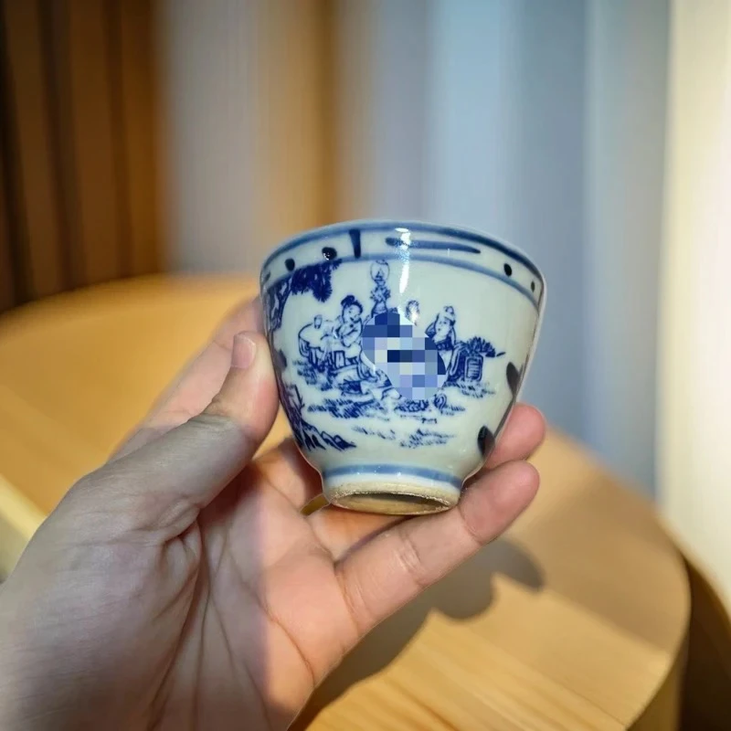 景德镇仿民窑出嫁男女图人物陶瓷主人手绘品茗杯复古怀旧茶具瓷器