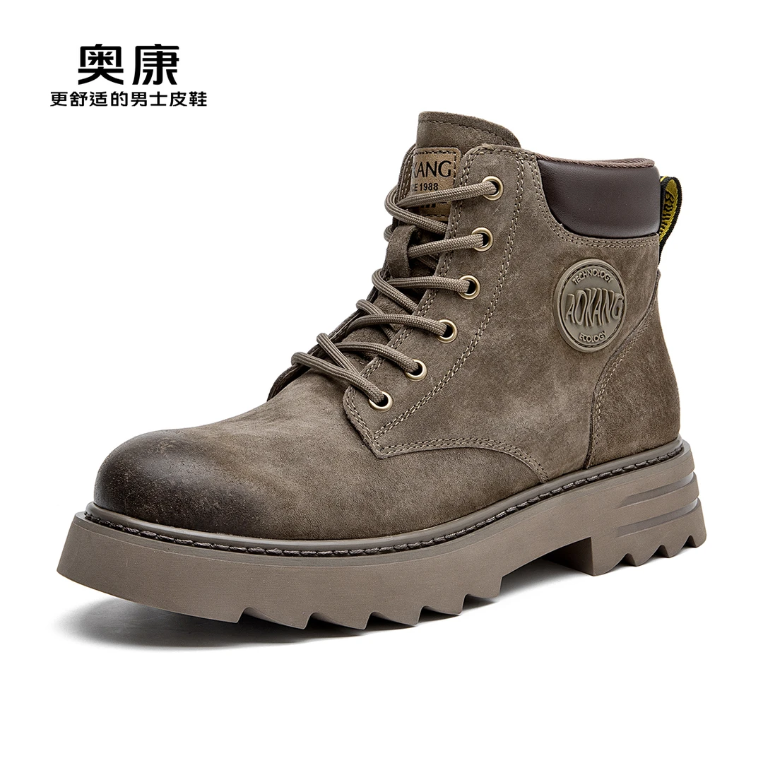 奥康男鞋新款休闲马丁靴冬季时尚百搭厚底户外潮流高帮舒适工装靴