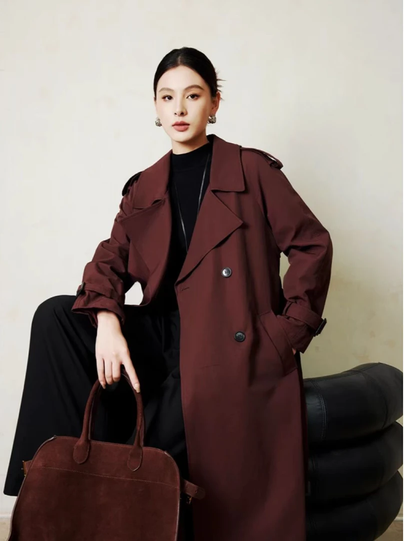 安哥拉红色风衣高级感英伦风中长款棉服风衣外套10028（D4-6）